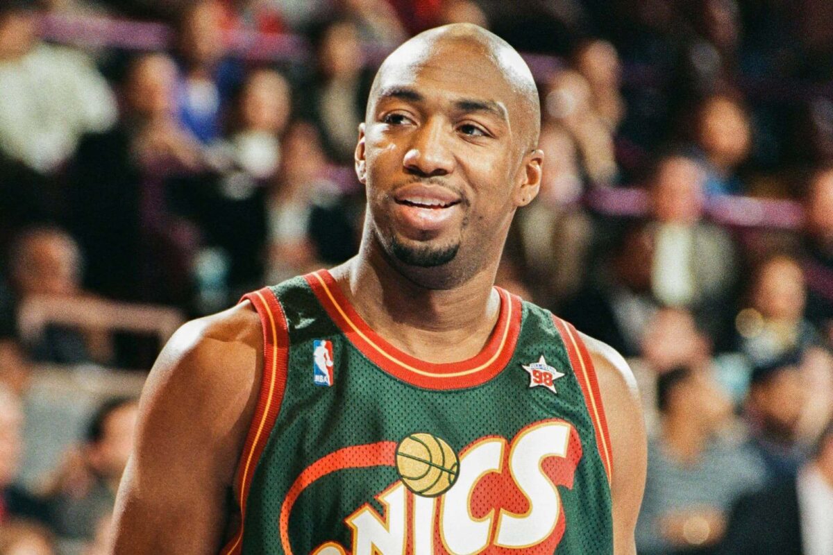 Vin Baker of the Seattle Supersonics during the 1998 NBA All-Star game on February 8, 1998 at Madison Square Garden in New York City.